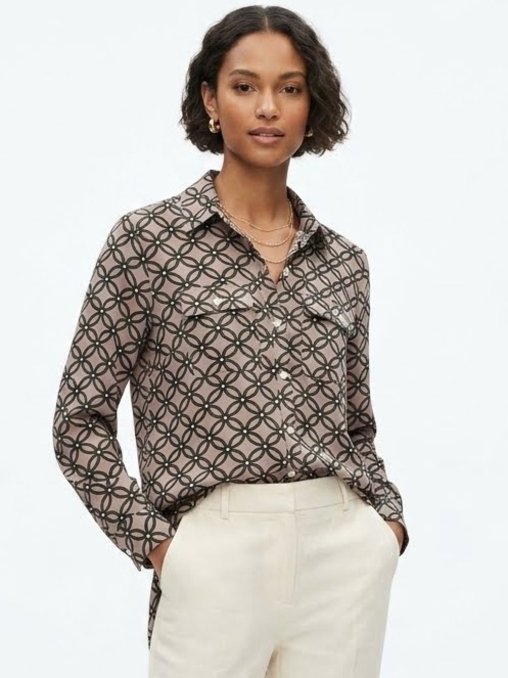 Notations High-Low Adjustable Long Sleeve Button-Down Shirt Size S